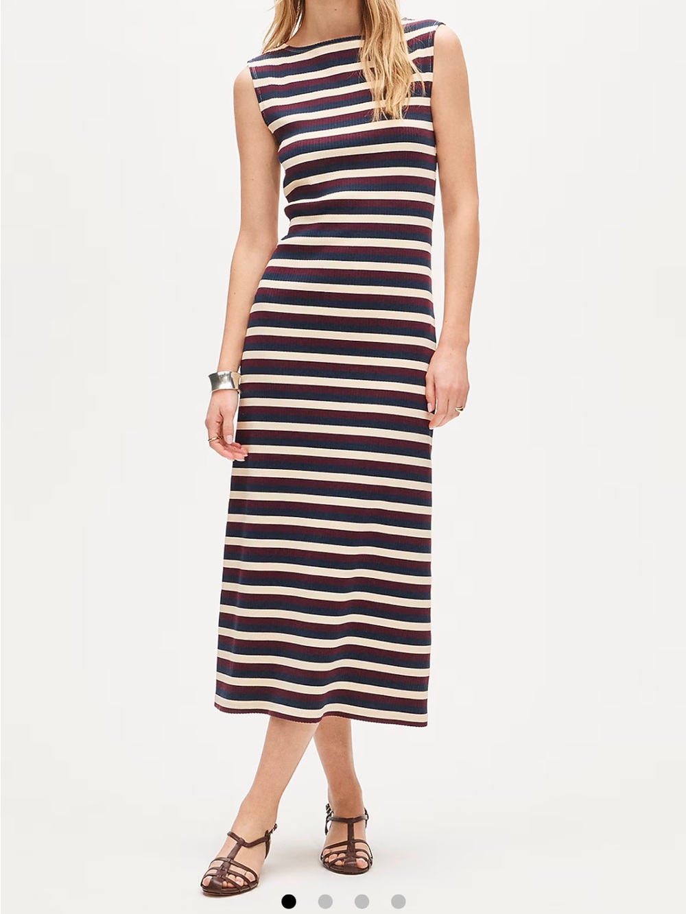 J. Crew Sleeveless Striped Midi Dress in Navy, Cream & Burgundy